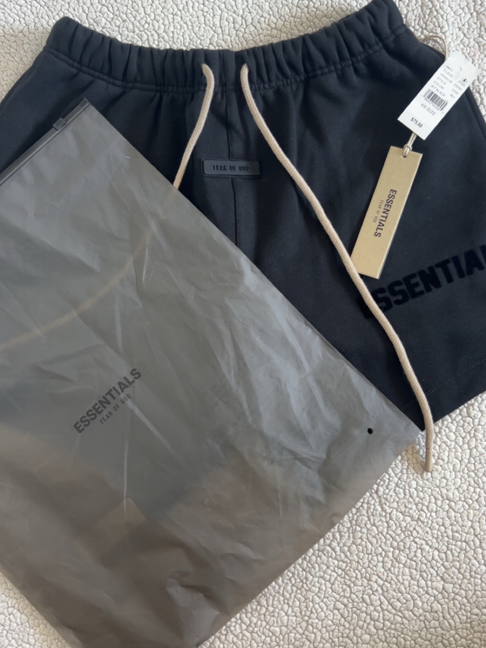 Essentials Men's Black Shorts with Beige Drawstrings - Size XS - Bag Included